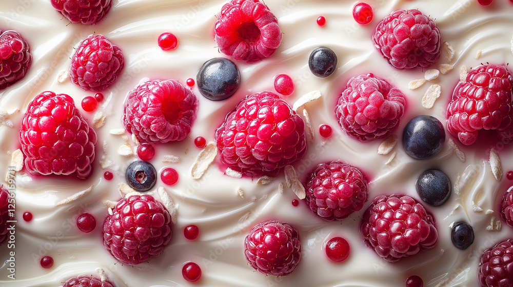 Fresh berries create a vibrant splash in creamy yogurt on a bright summer day Fresh berries create a vibrant splash in creamy yogurt on a bright summer day