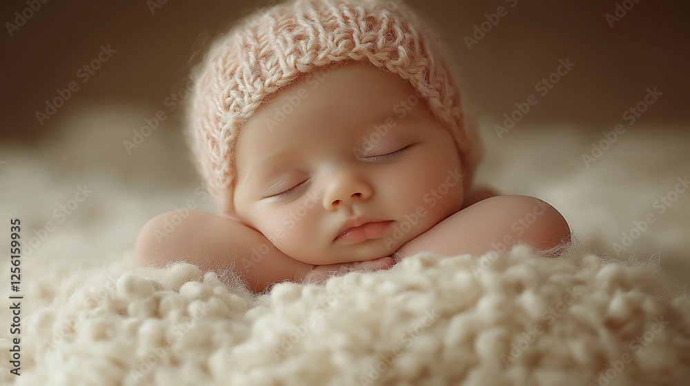 Dreamy moments of a newborn sleeping peacefully on a soft blanket in a cozy atmosphere Dreamy moments of a newborn sleeping peacefully on a soft blanket in a cozy atmosphere