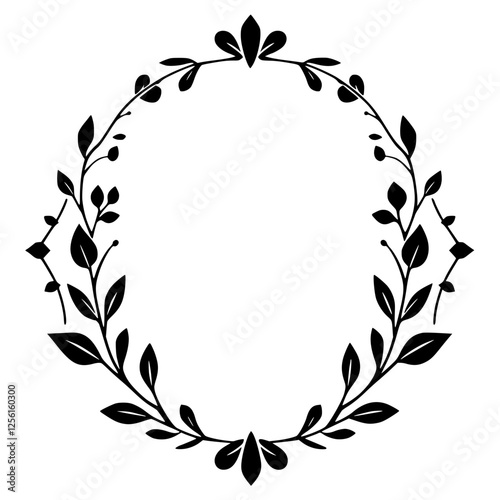 A Simple Floral Wreath of Branches and Leaves in Black and White