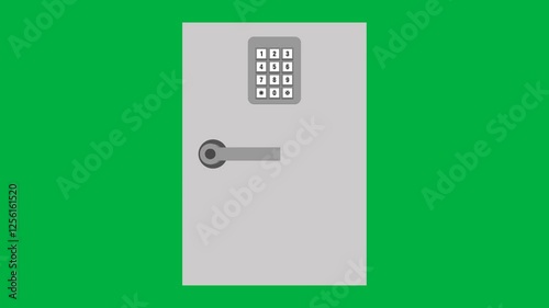 animated steel safe box opened with code button. animation video footage isolated on green screen background with and alpha channel(transparent)