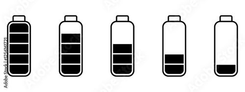 Battery icons set. Battery charge level indicators icons set. Vector illustration