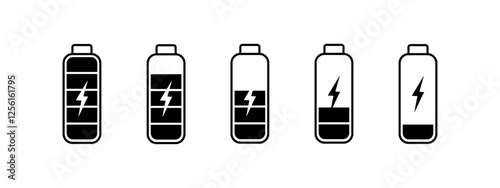 Battery icons set. Battery charge level indicators icons set. Vector illustration