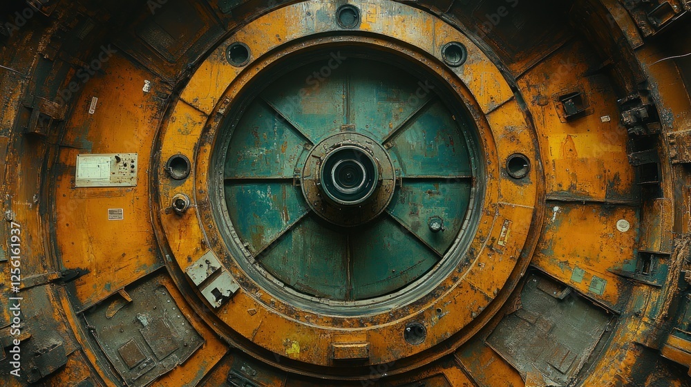Obraz premium Close-up of a rusty, circular industrial machine part.