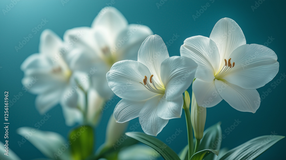 Elegant white lilies bloom gracefully in soft light against a serene backdrop, showcasing natural beauty and delicate features Elegant white lilies bloom gracefully in soft light against a serene backdrop, showcasing natural beauty and delicate features