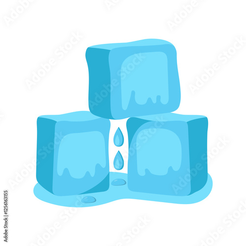 Ice Cubes, Summer Flat Vector Illustration. Isolated