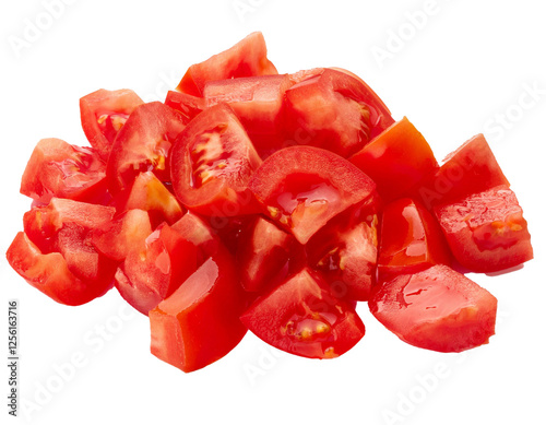 Diced tomatoes isolated on white background