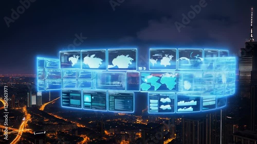 Futuristic Interface Over Cityscape