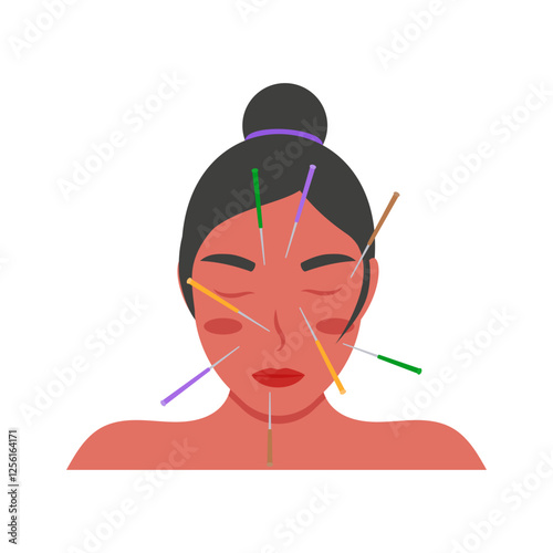 Face Acupuncture flat vector illustration isolated