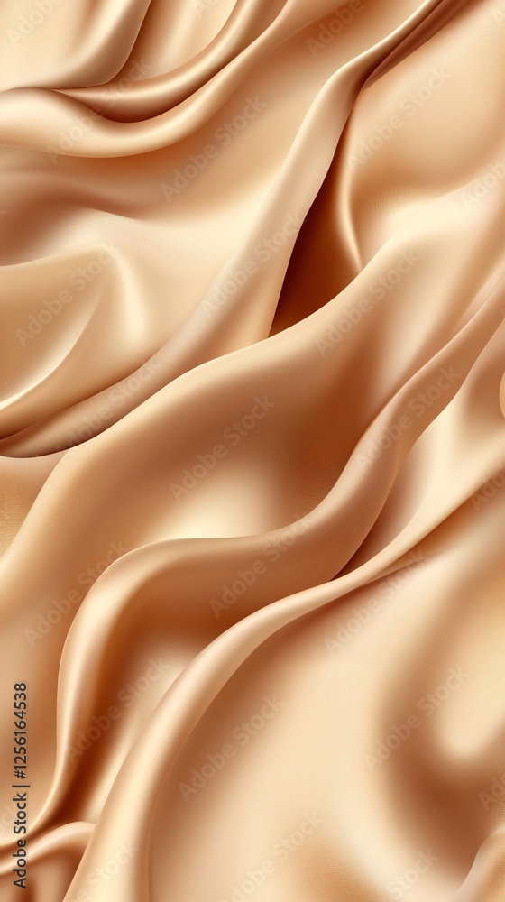Fototapeta premium Close-up of elegant golden silk fabric with gentle waves and creases, creating a luxurious and smooth appearance.