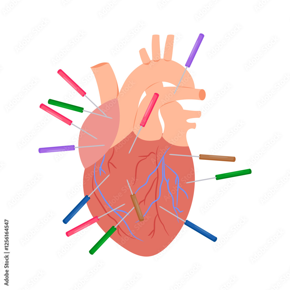Heart Acupuncture flat vector illustration isolated Heart Acupuncture flat vector illustration isolated