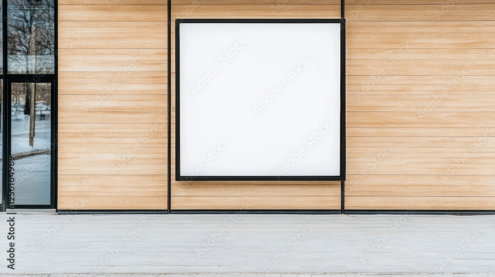 Minimalistic Building Facade with Blank Billboard Display Area Minimalistic Building Facade with Blank Billboard Display Area