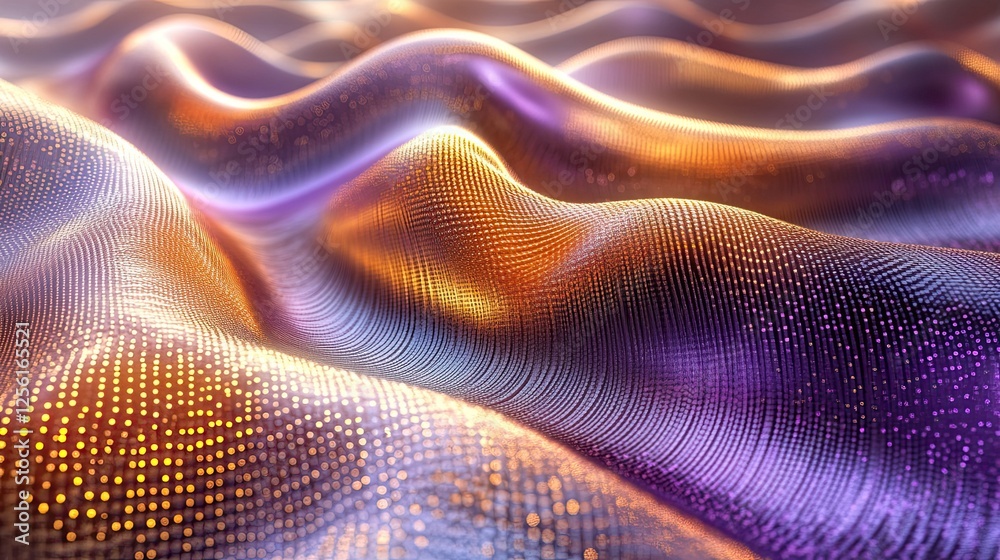 Flowing golden and purple metallic 3D backdrop. Flowing golden and purple metallic 3D backdrop.