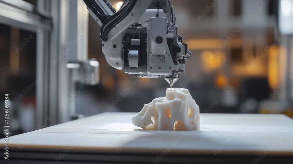 Fototapeta premium A 3D printer is creating a vase with a spiral pattern, precisely depositing material layer by layer. The advanced technology showcases its potential for custom designs and manufacturing.
