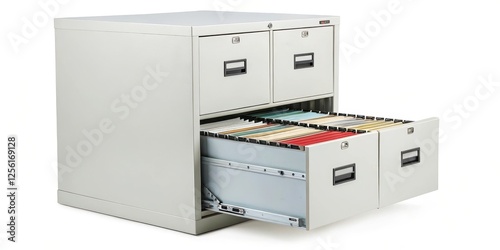 Four-Drawer Lateral File Cabinet on White Background photo