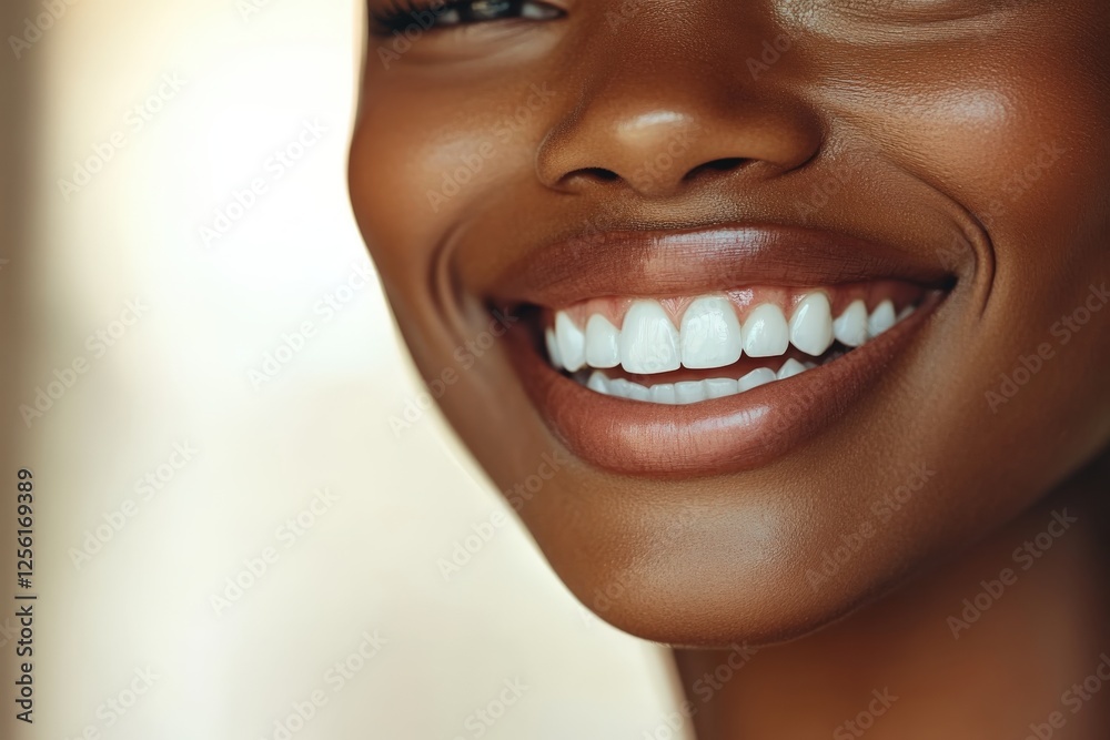 Fototapeta premium Close-up of smiling woman showing perfect white teeth