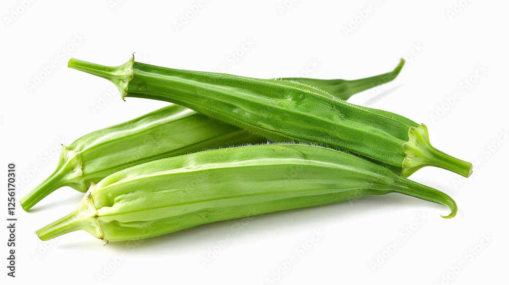 Okra on an isolated white background, object focused, png, stock image, hd quality, Okra on an isolated white background, object focused, png, stock image, hd quality,