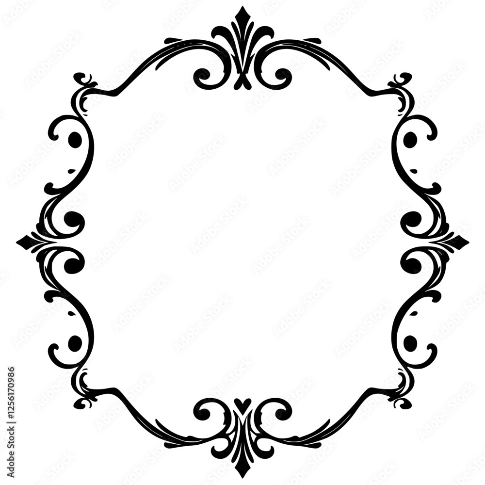 Ornate Black Frame with Foliate Swirls and Decorative Scrolls.
