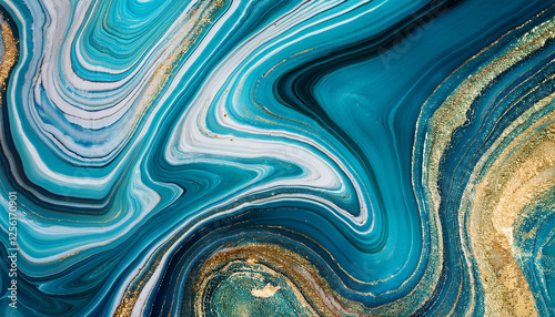 blue and aqua abstract art cutting-edge artwork with marble swirls and agate ripples lovely natural background with gold glitter