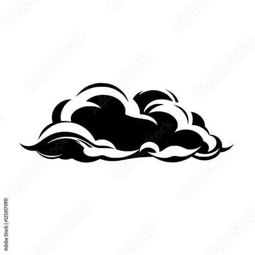 Black and White Cloud Silhouette on White Background: A Cartoonish Interpretation of a Cloud.