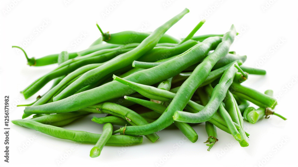 Green Beans on an isolated white background, object focused, png, stock image, hd quality, 
