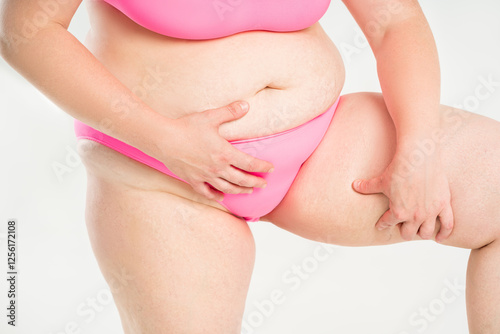 Wallpaper Mural Overweight woman, fat thighs and legs, obesity female body with cellulite on gray background Torontodigital.ca