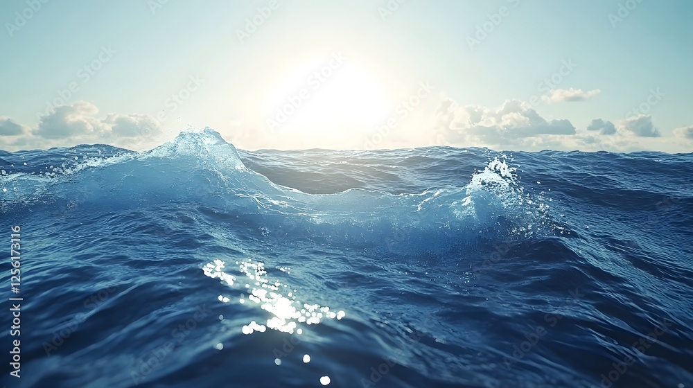 Vibrant blue water waves with sparkling bubbles on the surface of a large body of water Vibrant blue water waves with sparkling bubbles on the surface of a large body of water