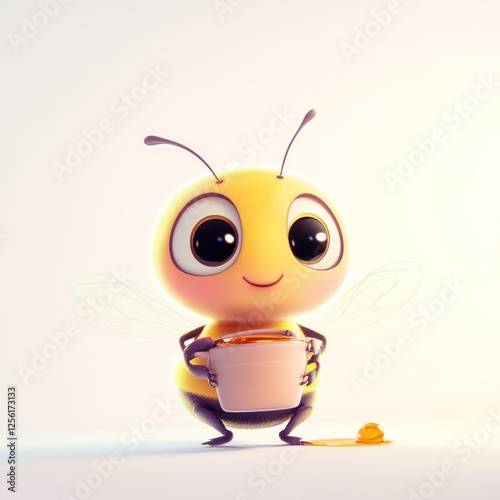 Cute cartoon bee holding honey pot (13) photo