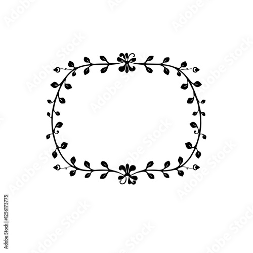 Elegant Oval Floral Frame: A Minimalist, Black and White Design Featuring a Foliage Pattern, Perfect for Adding to Textual designs.