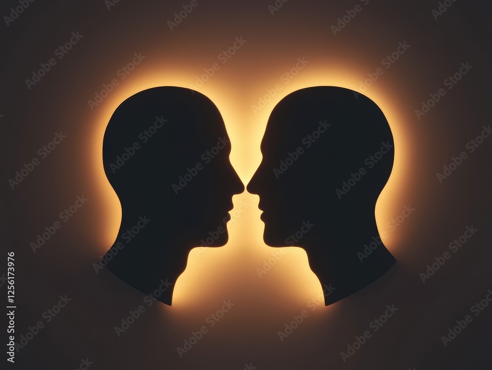 Conceptual Silhouette of Human Faces with Backlight Against Dark Background Conceptual Silhouette of Human Faces with Backlight Against Dark Background