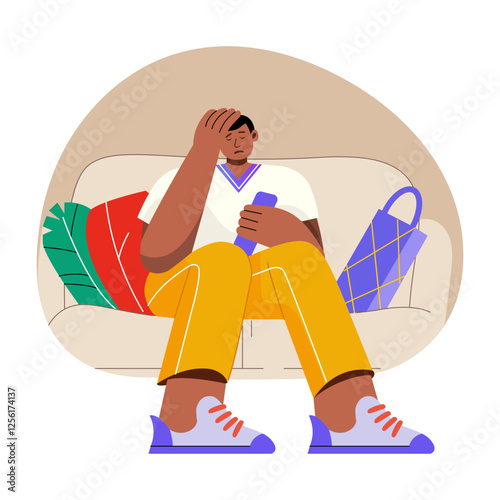 A flat style illustration of regretting character 
