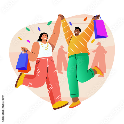 Couple shopping illustration in flat style 