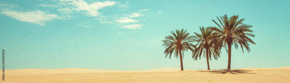 Fototapeta premium Palm trees sway gently in a bright beach setting under a clear blue sky