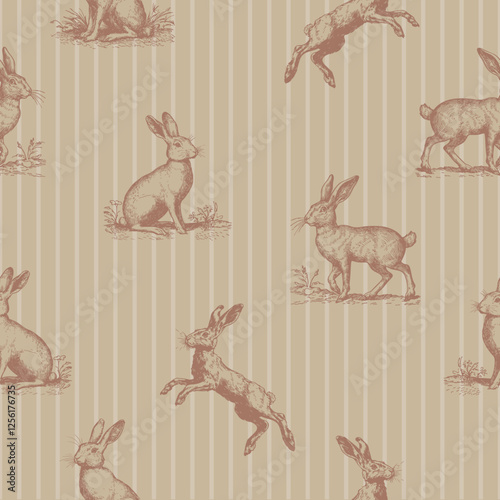 Vintage brown hare vector pattern