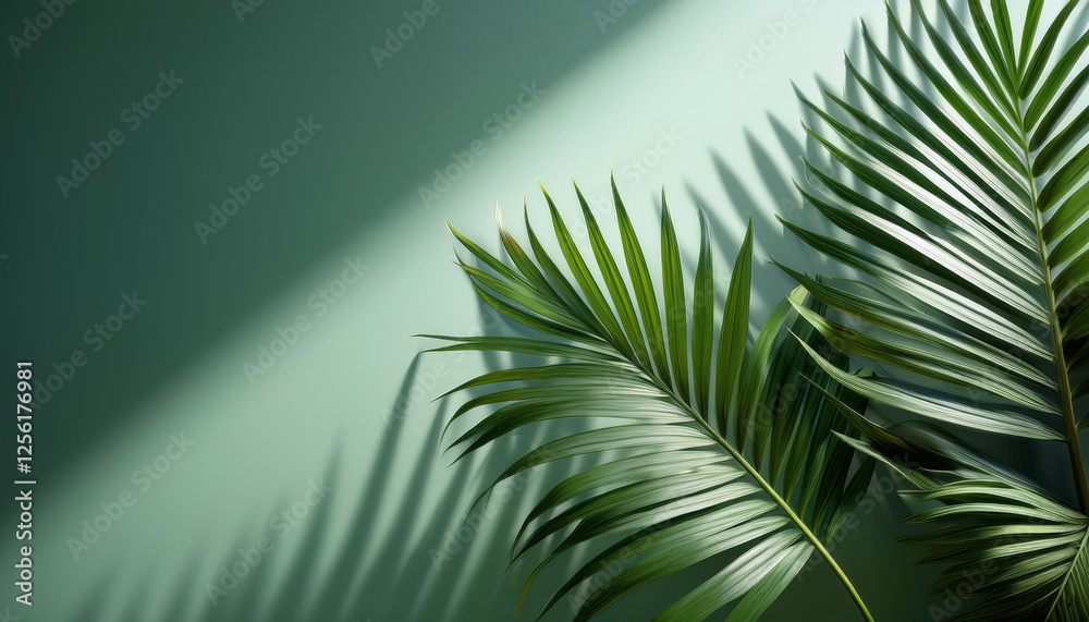 Fototapeta premium elegant composition of tropical palm leaves with dramatic shadow play growing a serene and creative botanical display