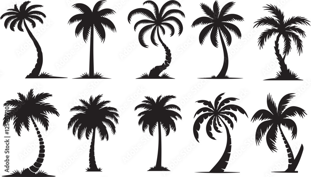 Fototapeta premium Tropical palm tree vector set for vintage and retro artwork
