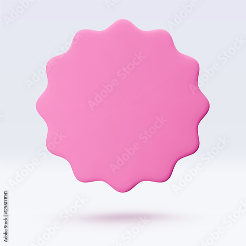 Pink sticker, badge mockup. Blank labels of circle shapes with wavy edge. Vector illustration isolated on white. Copy space. Stickers or patches for preview tags, labels, design, presentation, adv