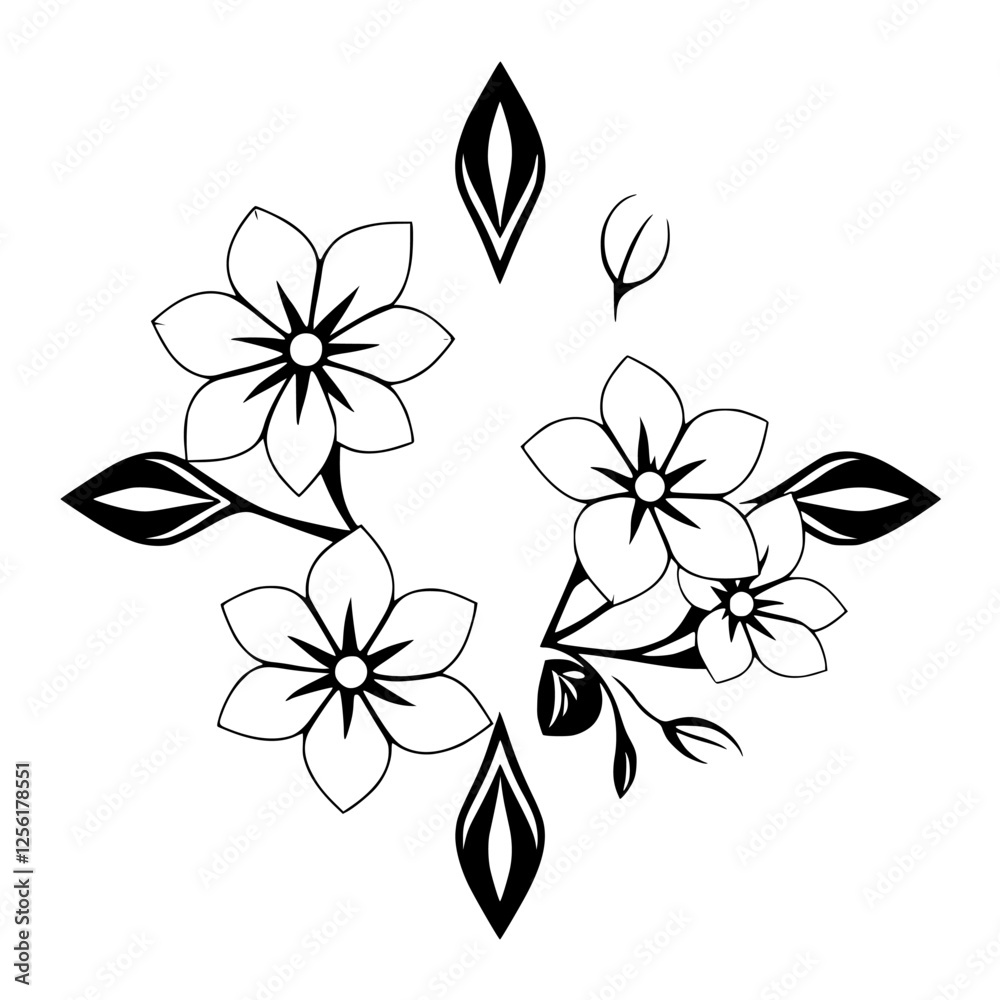 Obraz premium Intricate floral graphic vector illustration in a symmetrical square pattern.