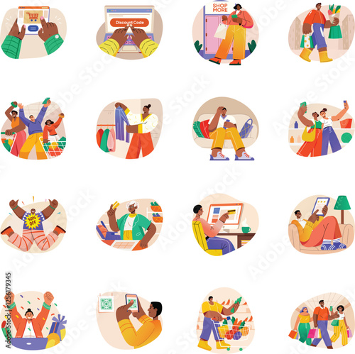 Collection of Flat Style Shopping and Sale Illustrations 