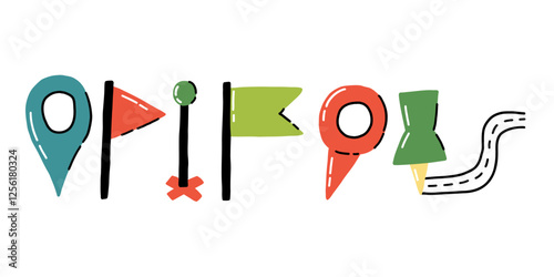 Location Pin Set Color Flat Symbol