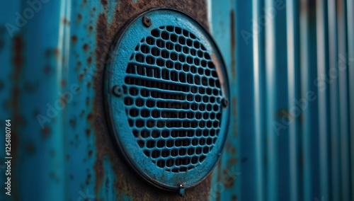 Wallpaper Mural Rusty Blue Metal Grille: A Close-Up Study of Texture and Decay Torontodigital.ca