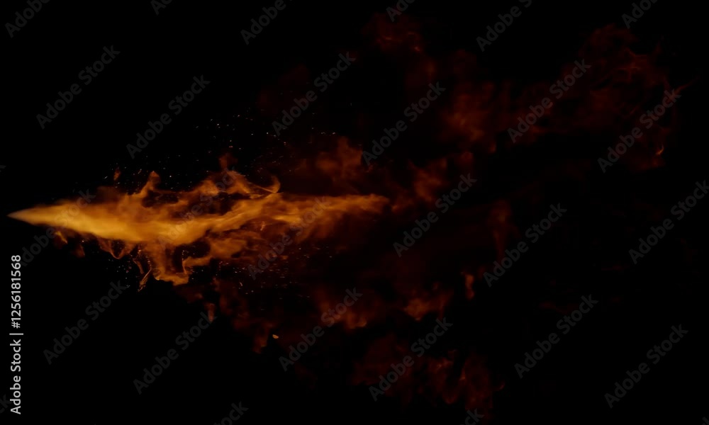 Realistic fire explosion and smoke plume on black background Realistic fire explosion and smoke plume on black background