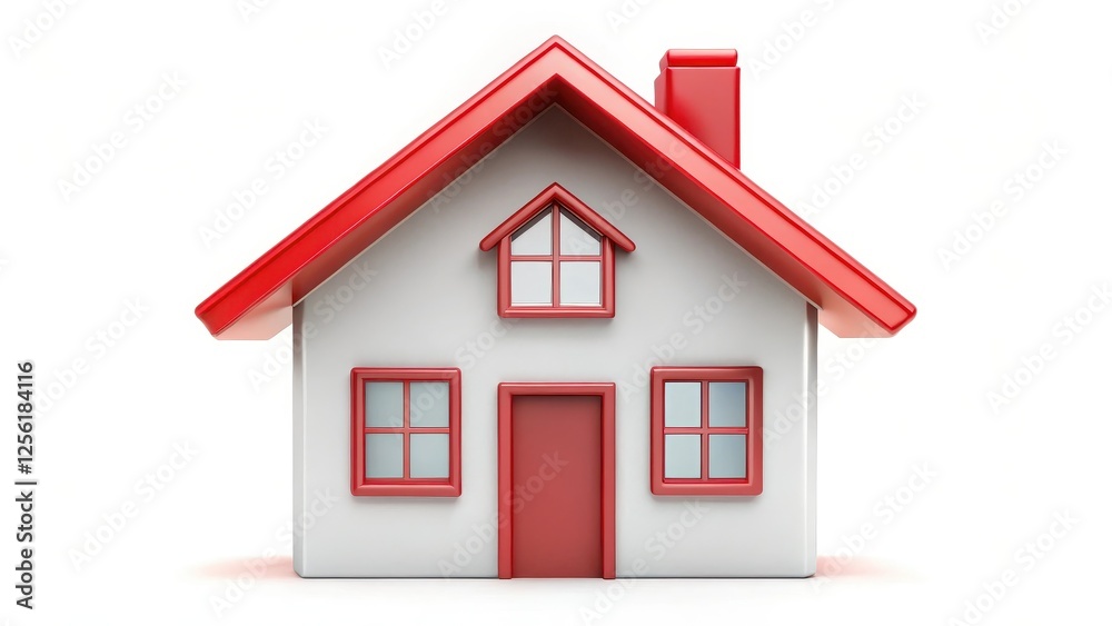 Red-roofed House Model on White Background Red-roofed House Model on White Background