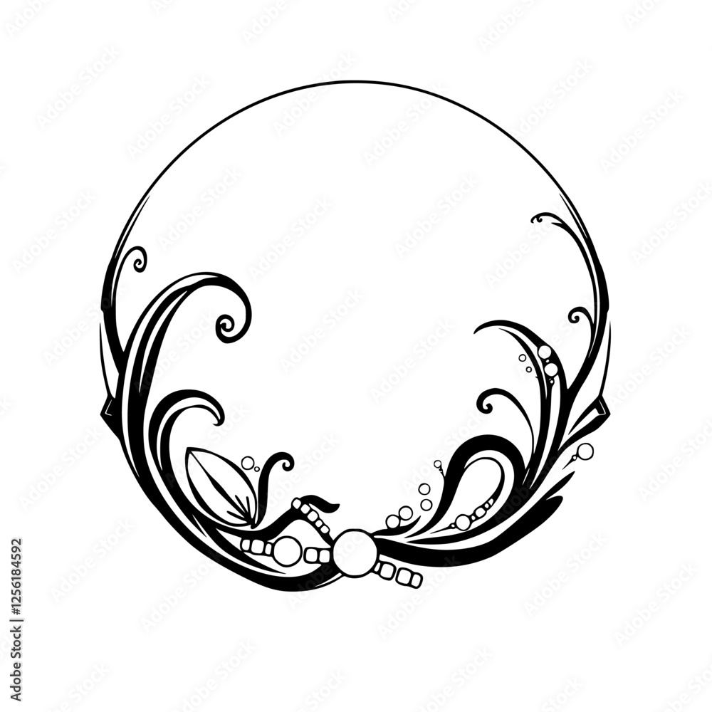 Obraz premium Elegant Black Circular Design with Floral Scrolls