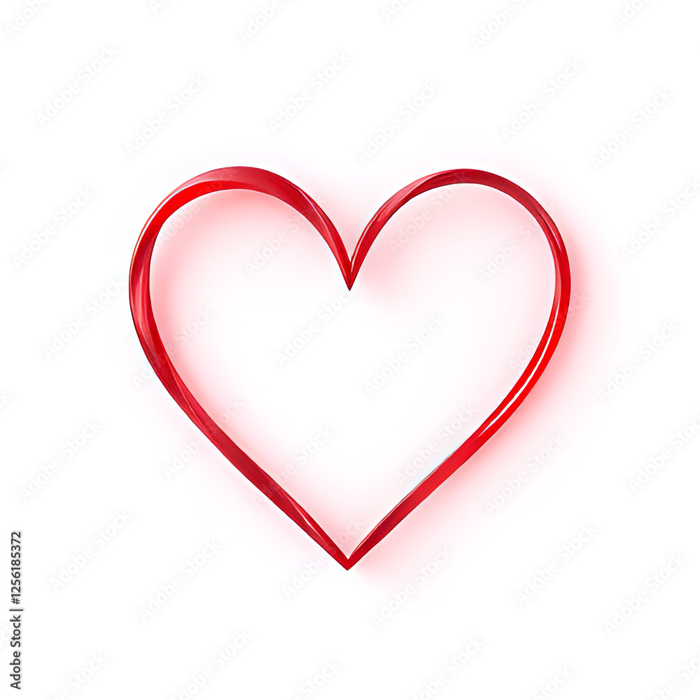 A minimalist red heart outline with a sleek, glossy finish against a white background, love symbol A minimalist red heart outline with a sleek, glossy finish against a white background, love symbol