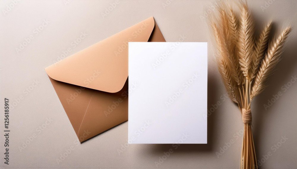 blank white paper card with brown envelop blank white paper card with brown envelop