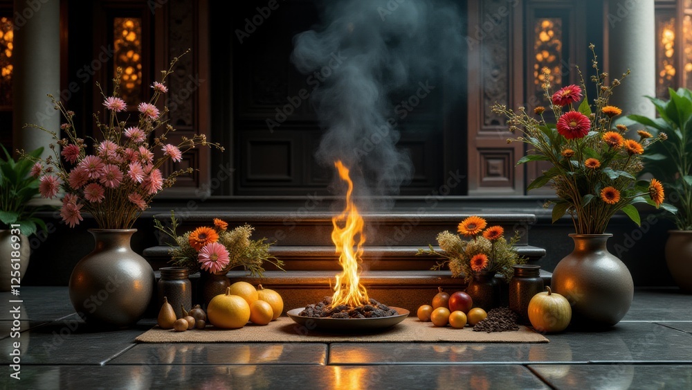 Fototapeta premium This arrangement reflects Buddhist ceremonies, symbolizing gratitude and spiritual harmony.