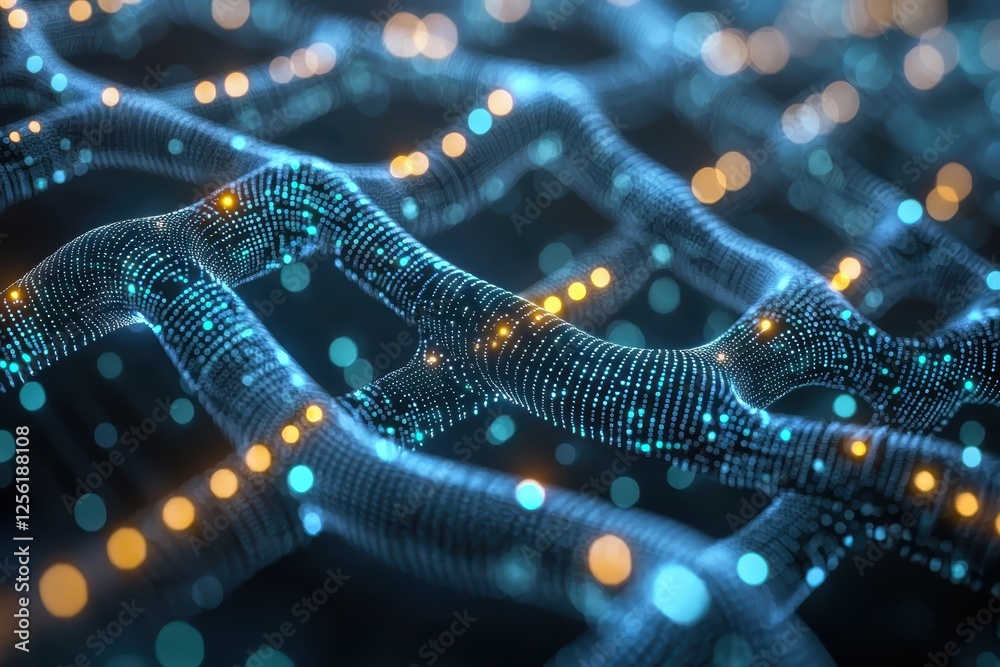 Fototapeta premium Interconnected abstract digital grids virtual space high fidelity imagery technology environment futuristic viewpoint