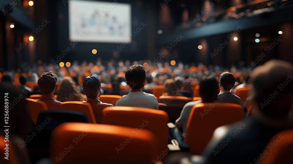 large group of diverse student seated in auditorium hall on orange seats attending lecture education large group of diverse student seated in auditorium hall on orange seats attending lecture education