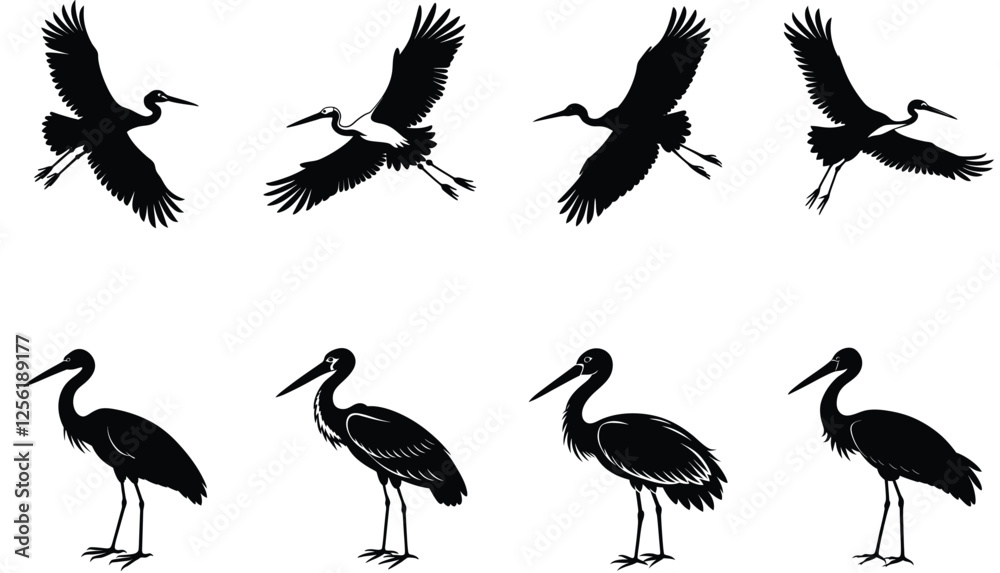 Naklejka premium set of silhouettes of stork