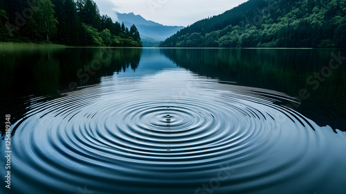 A droplet of clean water falling into a pristine lake, creating smooth concentric ripples